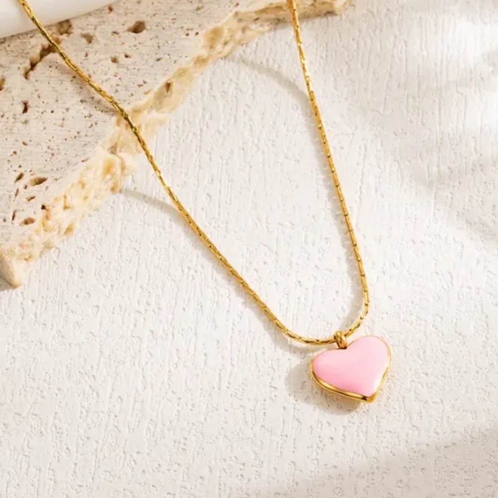 Enamel Heart Necklace, 18K Gold Filled Colorful Heart Pendant Necklaces